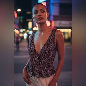 Diane Von Furstenberg 100% Silk Purple Patterned Sleeveless Blouse